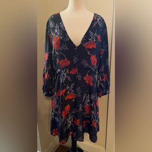 Madewell navy and red floral print dress, size 12P, NWT